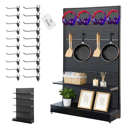 NectaCol Pegboard Display Stand 4'W x 6.5‘H, Gondola Retail Shelving Wall Display for Convenient Grocery Office Supply and Liquor Stores, Single Side Peg Board Panel No Including 4 Shelves - size: 1 Unit Gondola Stand