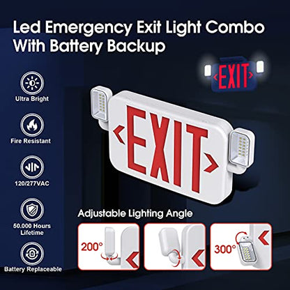 Exit Sign with Emergency Lights Battery Backup, Hardwire AC120/277V, 2PCS - size: 2Pack