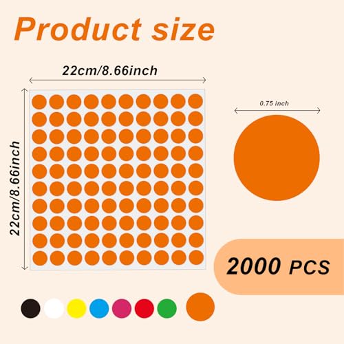 2000 Pcs 3/4" Garage Sale Price Stickers Sheets, Orange Yard Sale Price Stickers, Round Color Coding Labels, Circle Dot Sticker for Home Decorative, Office, Classroom, Papers Etc - color: Orange, size: 0.75inch