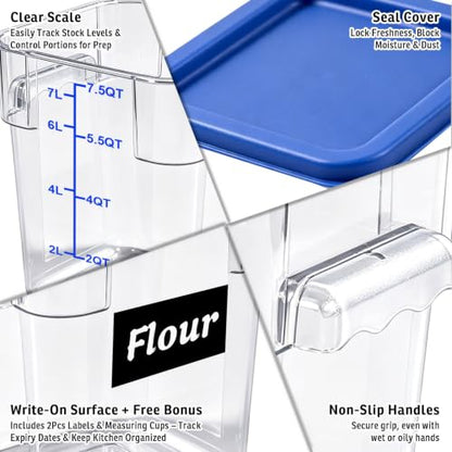 2 Pack 8QT Commercial Clear Food Storage Containers with Lid, NSF - color: Blue, size: 8Qt-2 Pack