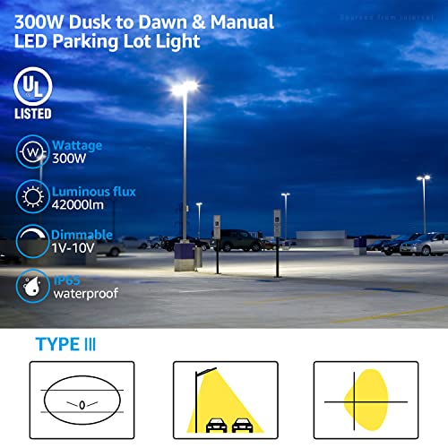 LEONLITE 300W LED Parking Lot Light, 1-10V Dimmable, 42,000lm UL & DLC - size: 27 Inch