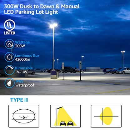 LEONLITE 300W LED Parking Lot Light, 1-10V Dimmable, 42,000lm UL & DLC - size: 27 Inch