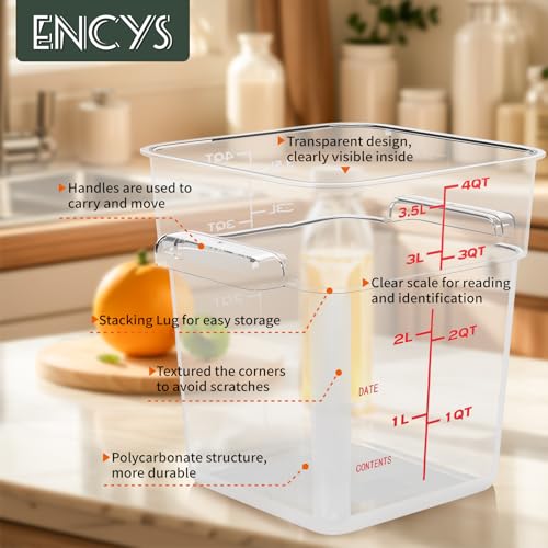 4 Quart Set of 4 Food Storage Containers,Commercial Clear Square Food Storage Containers with Lids and Handles(BPA FREE) - color: Red-4Pack-4qt