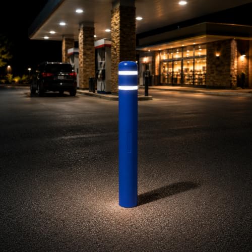 Blue Safety Bollard Cover 6" x 52", Heavy Duty Bollard Post Sleeve with Reflective Tape, Weatherproof Bollard Guard for Parking Lot, Warehouse, Traffic Barrier - color: Blue, size: 52" H