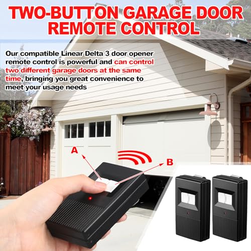 Kingdder 2 Pcs 8 Dip Switch Garage Door Remote Two Button Garage Remote Compatible with Linear Delta 3 (DT DTA DTD DTC DNT00002A) Opener 310mhz, Control 2 Different Doors Simultaneously
