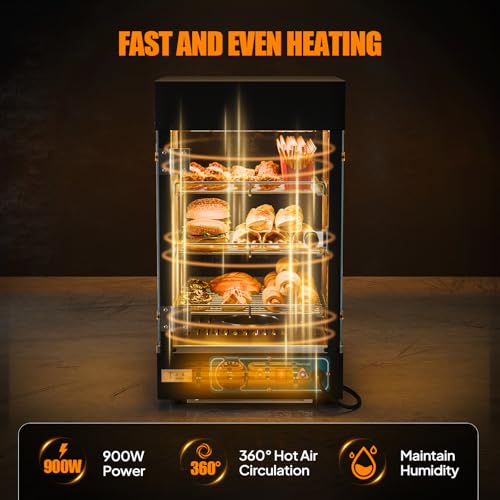 ROVSUN 15" Commercial Food Warmer Display Pizza Warmer, 3-Tier Electric Countertop Food Warmer w/LED Lighting Adjustable Removable Shelves Glass Door, Pretzel Warmer for Buffet Restaurant, 1000W - color: Black, size: 15" Length