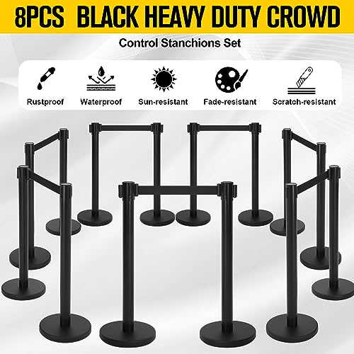 Therwen 8 Pcs Crowd Control Stanchions 8.2ft Red Retractable Belt - size: Black