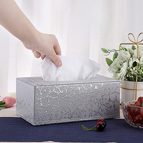 Sumnacon Rectangle Tissue Box Cover with Magnetic Bottom,Whaterproof,Silver - color: Silver, size: Medium