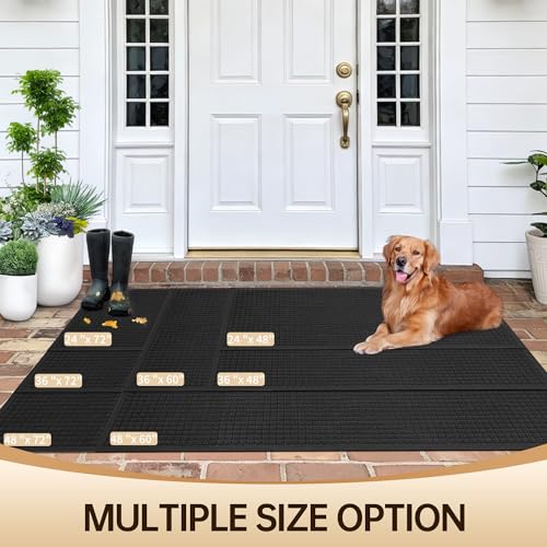 Amyracel Front Door Mat 3'x6', Heavy Duty Waterproof Indoor Outdoor Doormat - color: Black Small Squares, size: 6' x 3' (Rectangular)
