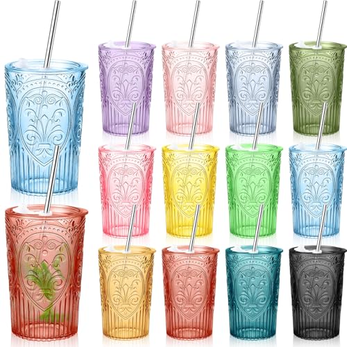 Wiwiqing 12 Set 16oz Vintage Tumbler with Lid and Straw Bulk, Multicolored - color: Multicolor