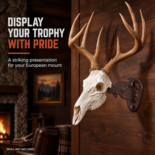 MSSOHKAN European Mount Skull Hanger – Adjustable Deer Skull Mount Wall Bracket, Antler Style Trophy Display for Antelope, Hog, Bear – Heavy-Duty Steel Brown - color: Brown
