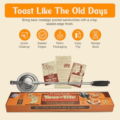Sandwich Grill XL, Handheld Panini Press & Sandwich Maker, Cast Aluminum Pie Iron, Portable Hot Pocket & Dessert Cooker, Ideal for Camping, RV, Stovetop, Grill, Campfire, Outdoor Cooking - size: XL Handle