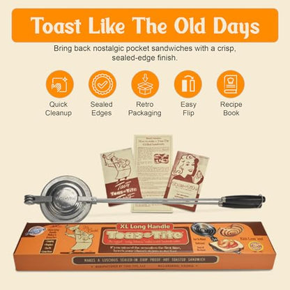 Sandwich Grill XL, Handheld Panini Press & Sandwich Maker, Cast Aluminum Pie Iron, Portable Hot Pocket & Dessert Cooker, Ideal for Camping, RV, Stovetop, Grill, Campfire, Outdoor Cooking - size: XL Handle