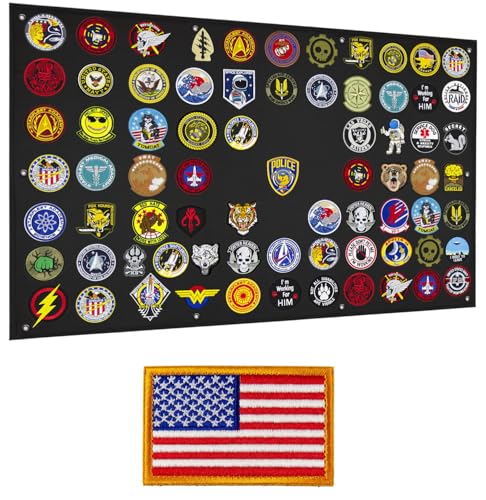 Tactical Patch Display Holder Panel Board for Military Army Morale Hook and Loop Emblems, 43 Inches x 27.5 Inches, with 1 US Flag Patch Included - color: Patch Board, Black - Large