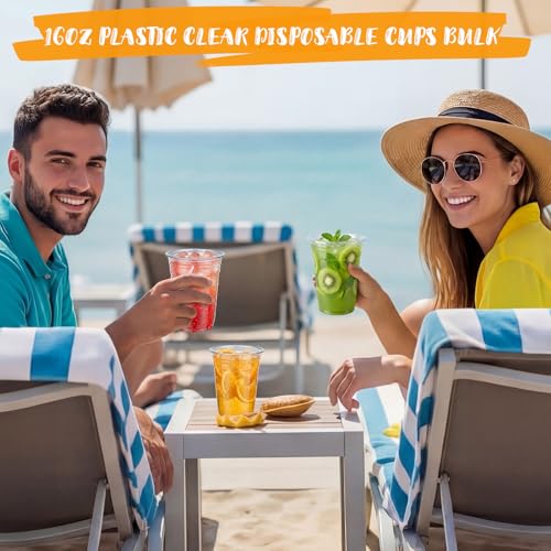 Jingmore 500pack 16oz Clear PET Plastic Cups Bulk, Sturdy Disposable Cold Drink Cups, Clear Reusable Party Drinking Tumblers with Reinforced Rim for Iced Coffee, Picnics, BBQ, Beverage, Commercial - size: 16oz