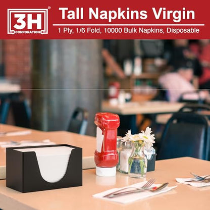 Tall-Fold White Paper Napkins Disposable - 10000 Count (20 Pack, 500/Pack) 1-Ply, 1/6 Fold, 6.3"×3.4" Folded, 12.6"×6.7" Unfolded, Bulk For Restaurant, Catering, Buffet & Café Refill - size: 10000 Ct 1/6-Tall-Fold