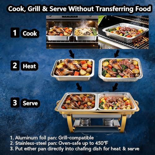 Amhier Chafing Dishes for Buffet, 11Qt, 4 Pack, Gold