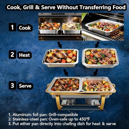 Amhier Chafing Dishes for Buffet, 11Qt, 4 Pack, Gold