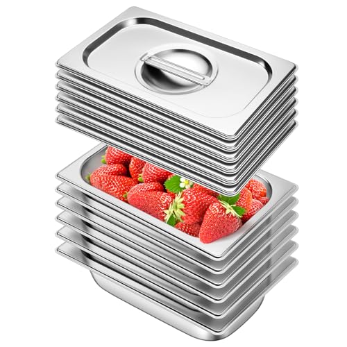 Hotel Pans With Lids 1/4 Quarter Size 2.5 Inch Stainless Steel Food Pans - color: 1/4 Size, size: 2.5" Deep