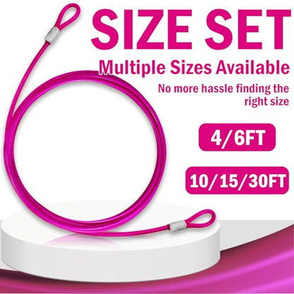 4.7mm(3/16") Steel Security Cable with Loops, Bike Lock Cable, 1Pack - color: Pink, size: 30FT-(1Pack)