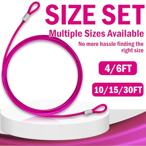 4.7mm(3/16") Steel Security Cable with Loops, Bike Lock Cable, 1Pack - color: Pink, size: 15FT-(1Pack)