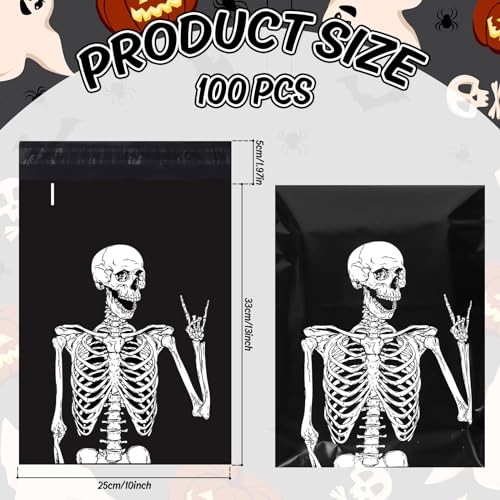 JarThenaAMCS 100Pcs Halloween Poly Mailers 10 x 13 Inch Skeleton Packaging Bags Self Seal Mailing Envelope Bags for Small Business Clothing Gift - style: skeleton