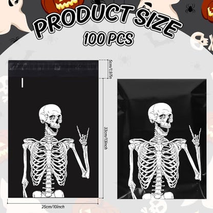 JarThenaAMCS 100Pcs Halloween Poly Mailers 10 x 13 Inch Skeleton Packaging Bags Self Seal Mailing Envelope Bags for Small Business Clothing Gift - style: skeleton