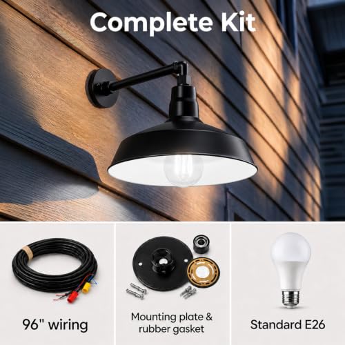 14in. Satin Black Outdoor Gooseneck Barn Light, 5000K Cool White - color: Satin Black (2-Pack), size: 13 in. Straight Arm