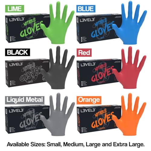 L3 Level 3 Nitrile Gloves - Professional Heavy Duty Disposable Gloves - Latex Free - Fits Snug - Box of 100 - color: Blue, size: Small (Pack of 100)
