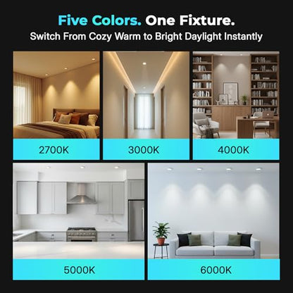LED & Lighting Solutions 4" Dimmable Ultra Slim, Battery Powered recessed Lights, 9W 720 Lumens, CCT Selectable 2700K-6000K, 4 Inch Ceiling Light w/ 90 Min Battery Backup, ETL/IC/Damp Rated. - color: 5000K, size: 4"
