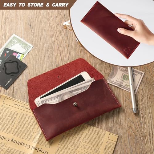 Ringsun Leather Money Cash Envelopes Wallet for Men, Money Bag Pouch Reusable Budget Envelope Wallet, Retro Clutch Wallet, Red - color: Red