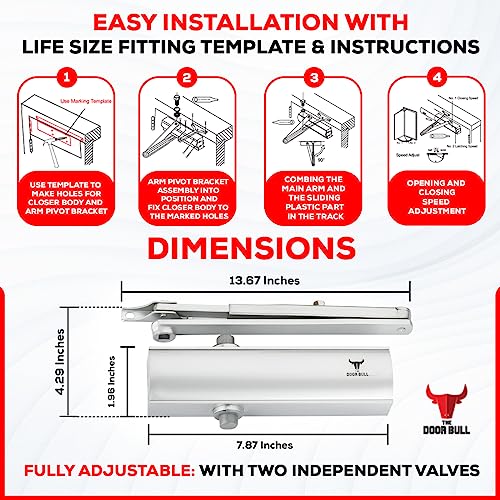 The Door Bull Commercial/Residential Grade Door Closer - size: 2000 Series, style: Silver