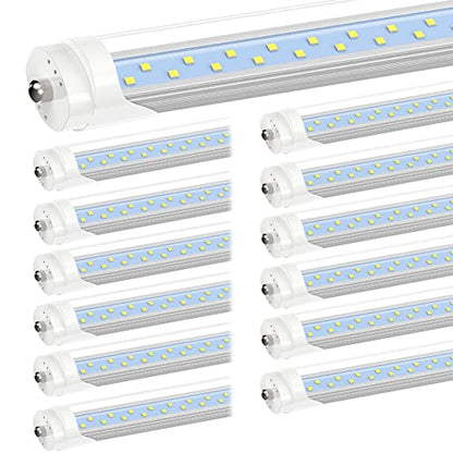JESLED T8 T10 T12 8FT LED Bulbs, 50W (130W Equiv.), 6000LM 5000K Daylight - color: Clear, size: 12 Count (Pack of 1)