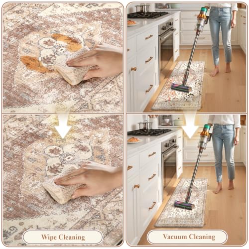 KIMODE Farmhouse Kitchen Mats Cushioned Anti Fatigue Khaki Kitchen Rugs 2Pc - color: Light Khaki, size: 17.3" x 47 "+ 17.3" x 29 "--0.47 inches