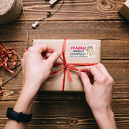 Wailozco Handle Cowfully Stickers,Funny Fragile Packaging Sticker for Mailing Envelopes Small Business Shipping Package 500 Labels Per Roll - color: Fragile Handle Cowfully