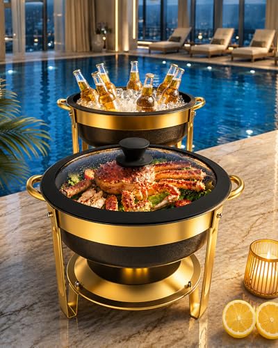 Frizoky Chafing Dishes for Buffet, 6QT Round, Black Granite, 2 Pack - color: 6qt-black Granite-2 Pack