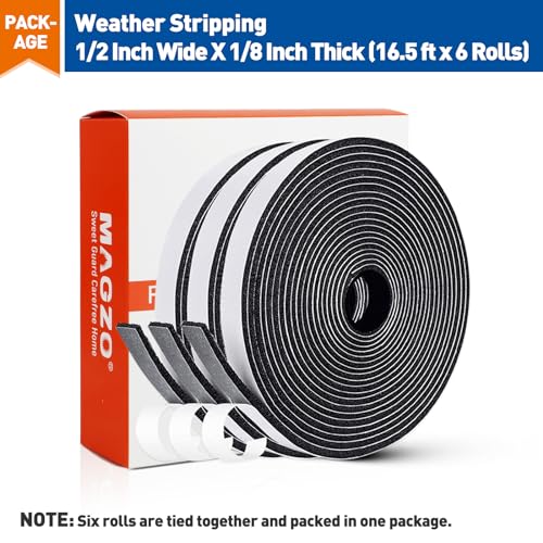 MAGZO 1/2in Wide X 1/8in Thick Weather Stripping Door Seal 99FT - size: 1/2in * 1/8in * 99FT