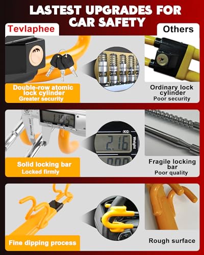 Tevlaphee Steering Wheel Lock - Heavy Duty Antitheft Device and Car Security Lock with Adjustable Locking and 3 Keys - Great Vehicle and Truck Deterrent (Yellow) - color: Yellow