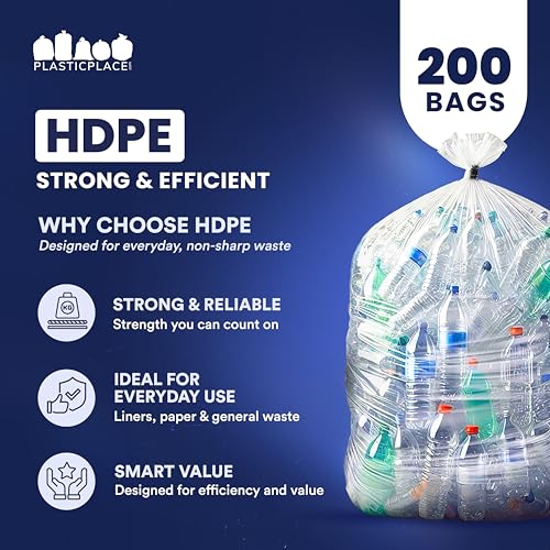 Plasticplace W55HDC1 55-60 gallon Trash Bags │ 12 Microns │ Clear High Density Garbage Can Liners │ 36” x 60” (200Count) - color: Clear, size: 200 Count (Pack of 1)
