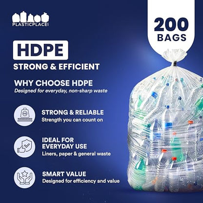 Plasticplace W55HDC1 55-60 gallon Trash Bags │ 12 Microns │ Clear High Density Garbage Can Liners │ 36” x 60” (200Count) - color: Clear, size: 200 Count (Pack of 1)
