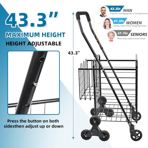 Kiffler Stair Climber Grocery Shopping Cart with Waterproof Line - color: Black+bag