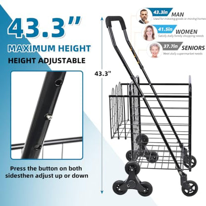 Kiffler Stair Climber Grocery Shopping Cart with Waterproof Line - color: Black+bag