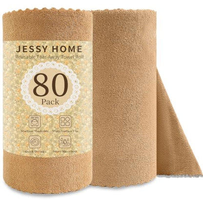 Jessy Home 80 Pack Microfiber Cleaning Cloth Roll Reusable Paper Towels 12"x12" Tear Away Cloth, Microfiber Towels for Cars, Wash Cloths, Lint Free Rags for House, Kitchen,Window,Cleaning Supplies - color: Dark Brown