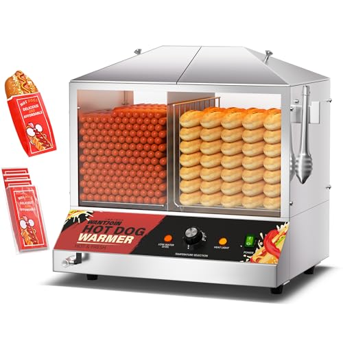 WantJoin Commercial Hot Dog Steamer - 38QT/36L Electric Hot Dog Steamer and Bun Warmer, Stainless Steel Hot Dog Cabinet with Tempered Glass 200-275 Sausages & 40-45 Buns - color: Silver, size: 38QT
