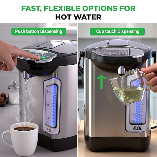 NutriChef Electric Water Boiler and Warmer - 4L/4.2Qt Stainless Steel Electric Hot Water Dispenser w/Rotating Base, Auto Shut Off, Safety Lock, Instant Heating for Coffee & Tea (NCHUB24) - size: 4.2 Quarts