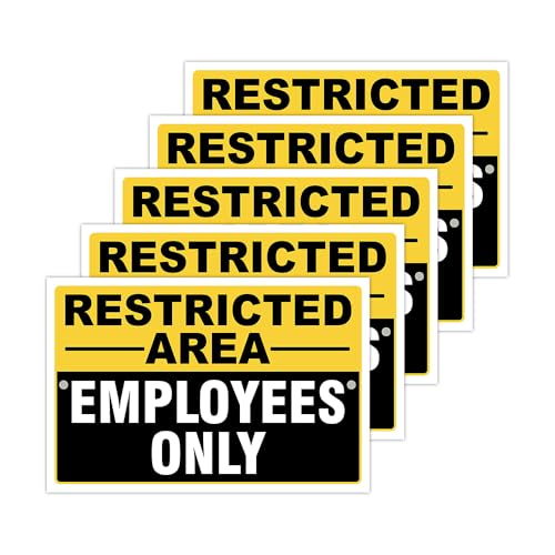 Restricted Area Employees Only Signs Outdoor - Rust Free Aluminium Metal No Entry Sign, UV Protected, Waterproof, Durable Ink Weather Resistant, Easy to Install & Read - 2 Pre-drilled Holes - color: Pack of 5, size: 8"x12"