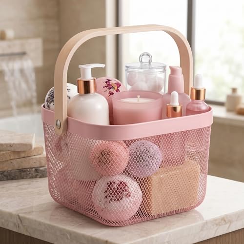 Roshtia 6 Pcs Metal Mesh Basket with Handle, Warm Garden Basket for Fall - color: Pink, size: 9.65 x 9.65 x 7.09 Inch