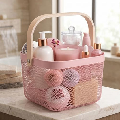 Roshtia 6 Pcs Metal Mesh Basket with Handle, Warm Garden Basket for Fall - color: Pink, size: 9.65 x 9.65 x 7.09 Inch