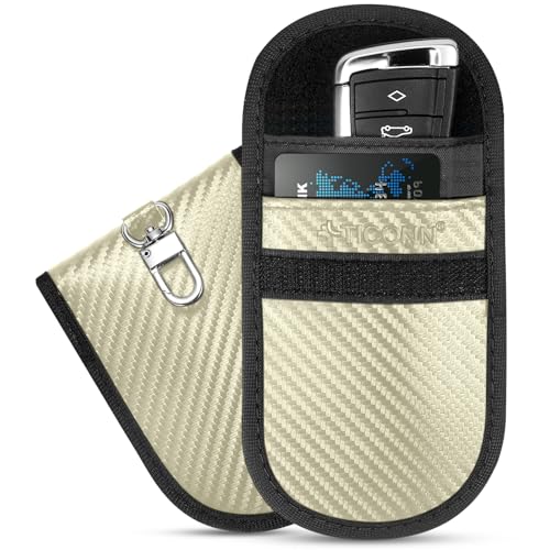 TICONN 2PK Faraday Bag for Car Key Fob, Anti-Theft NFC RFID Blocking Pouch - color: Beige, size: Small