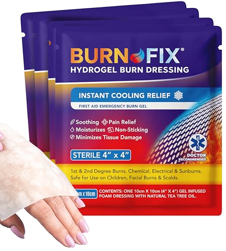 BurnFix® Burn Gel Dressing, 4 Pack, Sterile 4x4 Hydrogel Burn Pads - size: 1.4 Ounce (Pack of 4)